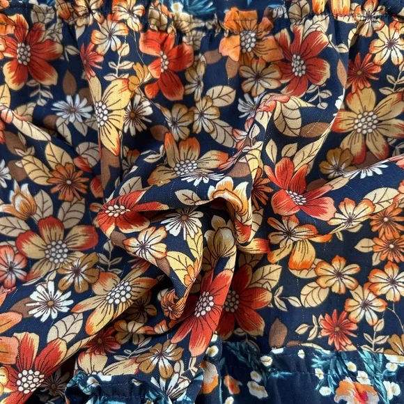 Umgee Floral Long Sleeve Maxi Dress - Orange and Blue - Picture 6 of 8